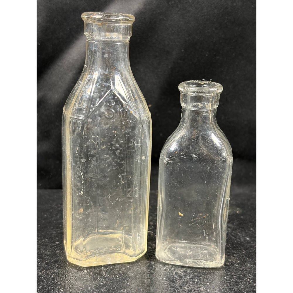 Vintage Rexall Apothecary Glass Bottles Set Clear Embossed Medicine 2pc